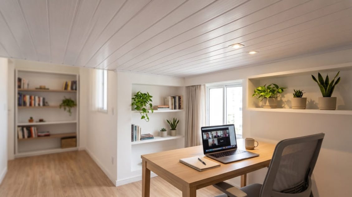 Home office com forro de PVC e isolamento acústico
