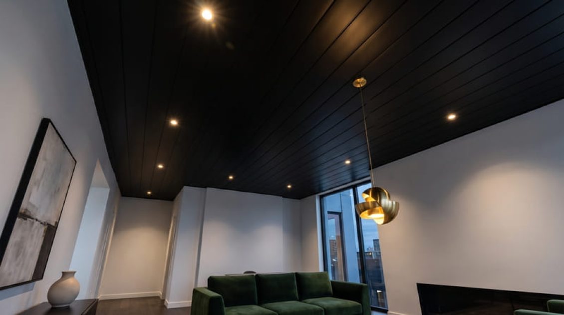 Sala com forro de PVC preto fosco